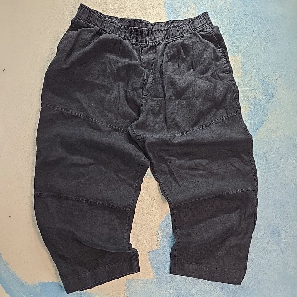 COS Navy Cropped Linen Blend Pants